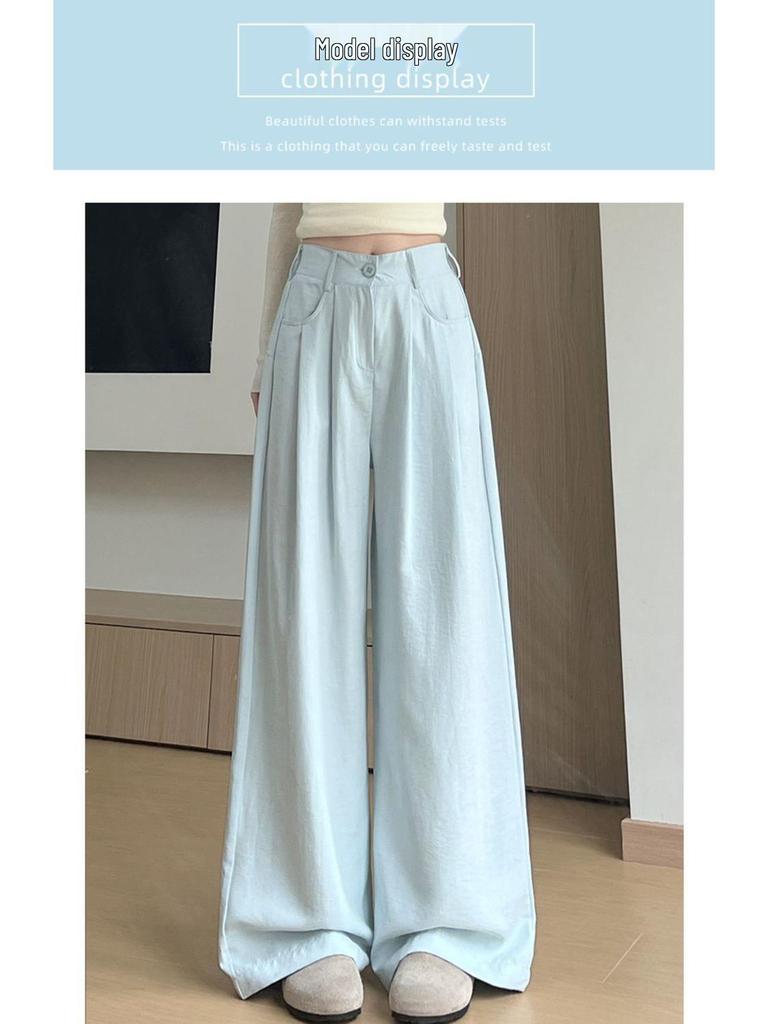 Damen High Waist Blaue Milch Puff Hose - Sommer 2026 Schlankmachende Weiter Bein mit Eis-Drapierung