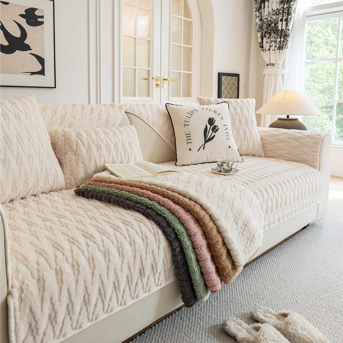 

Подушка для дивана из хлопкового бархата, универсальная нескользящая подушка Four Seasons, чехол для дивана Advanced Sense, полотенце для дивана 70x70cm бежевый