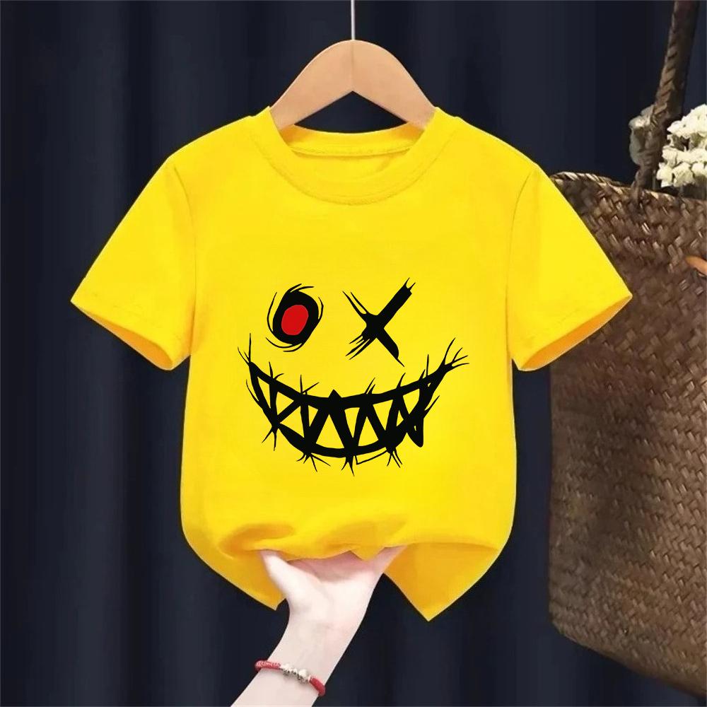 T-shirt Imprimé à Motifs Thème Sombre pour Enfants Été Coton Pur Manches Courtes Hauts Décontractés Cadeaux Garçons et Filles