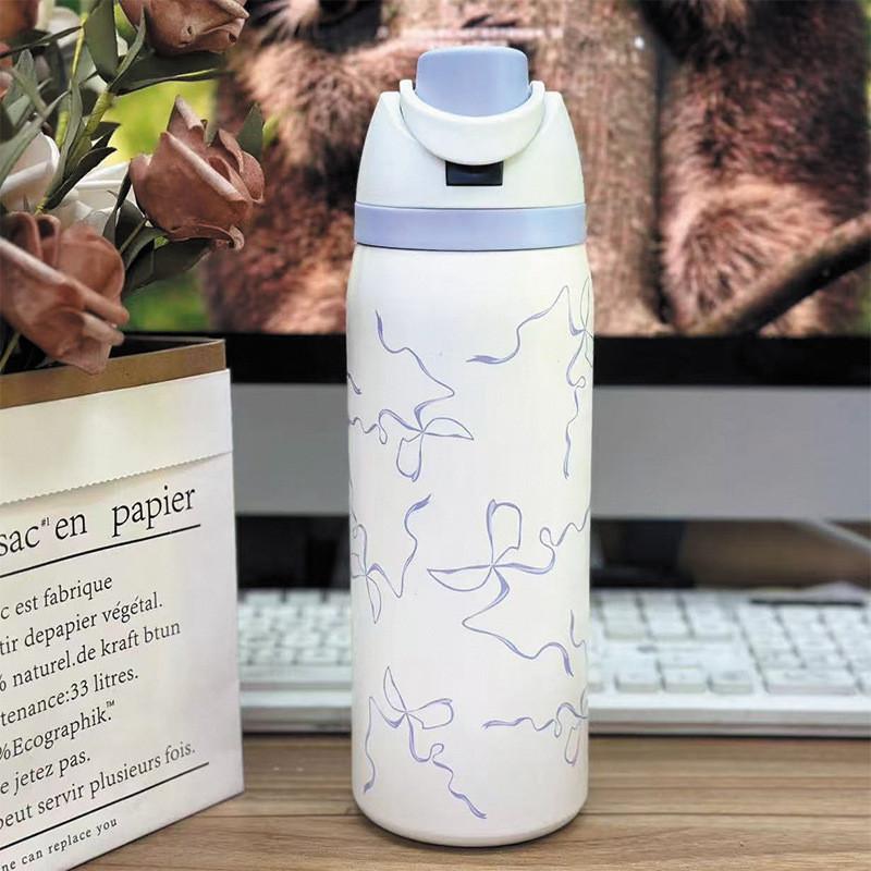 Hello Kitty Kuromi Butterfly Knot Floral Print Stainless Steel Insulated Cup With Lock Clip For Outdoor Activities