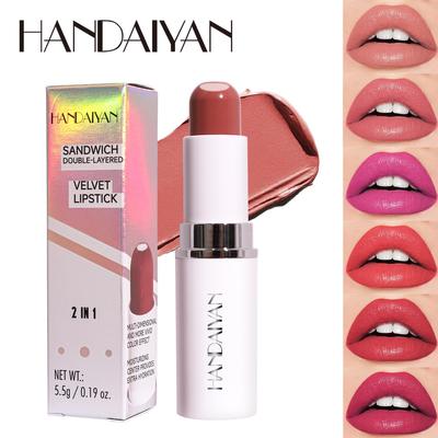 Nuovo rossetto multifunzionale due in uno a 8 colori opaco idratante non sbiadisce non sbiadisce rossetto sandwich strumento di trucco di bellezza