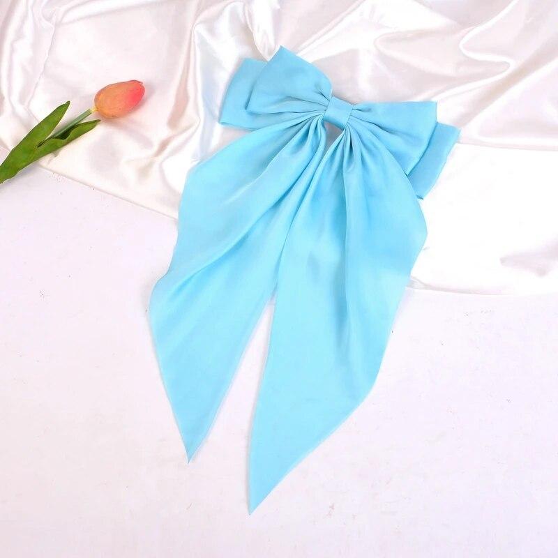 

Корейская однотонная атласная заколка для волос, элегантная заколка для волос с бантом и лентой для девочек, модный простой головной убор с зажимами, аксессуары для волос