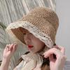 Straw Hat Female Summer Lace Tie Beach Hat, Small Fresh Seaside Outing Vacation Sunscreen Sun Hat