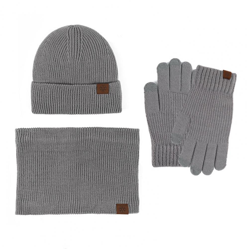 3 Pcs/Set Women Winter Hat Scarf Gloves Set Thick Plush Knitted Warm Cap Gloves Elastic Ear Windproof Wi
