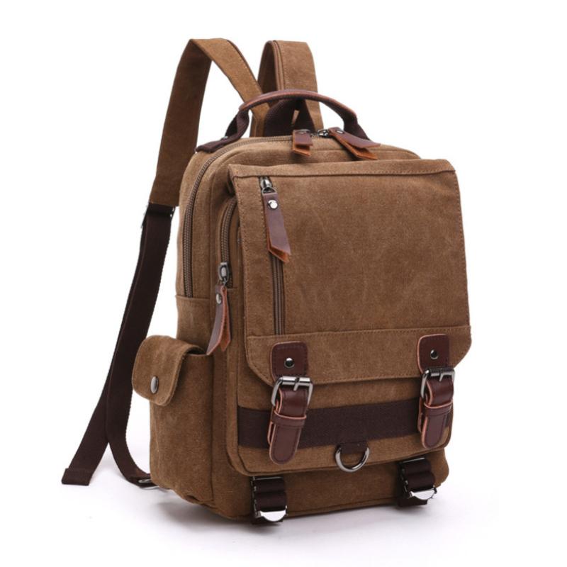 European American Retro Unisex Canvas Backpack Fashion Simple Solid Color Business Commuting Computer Bag Outdoor Leisure Portable Travel Knapsacks