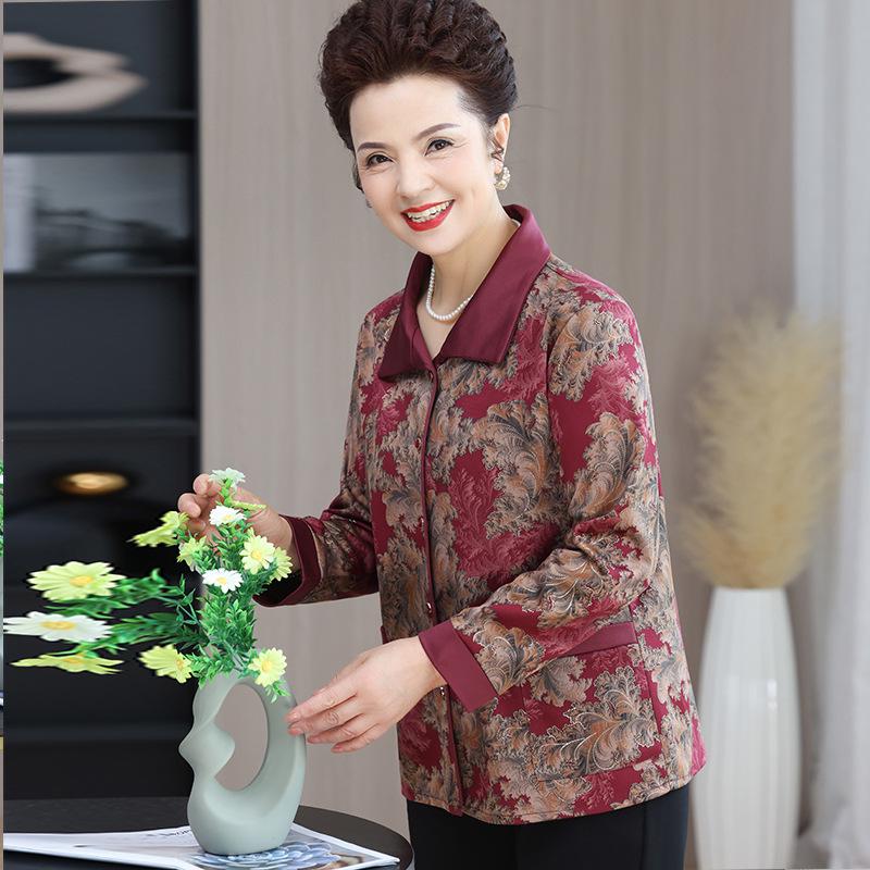 Grandma's Autumn 2025 Fashion: Long-Sleeve Shirt & Three-Quarter Sleeve Set for Middle-Aged and Elderly Women. 