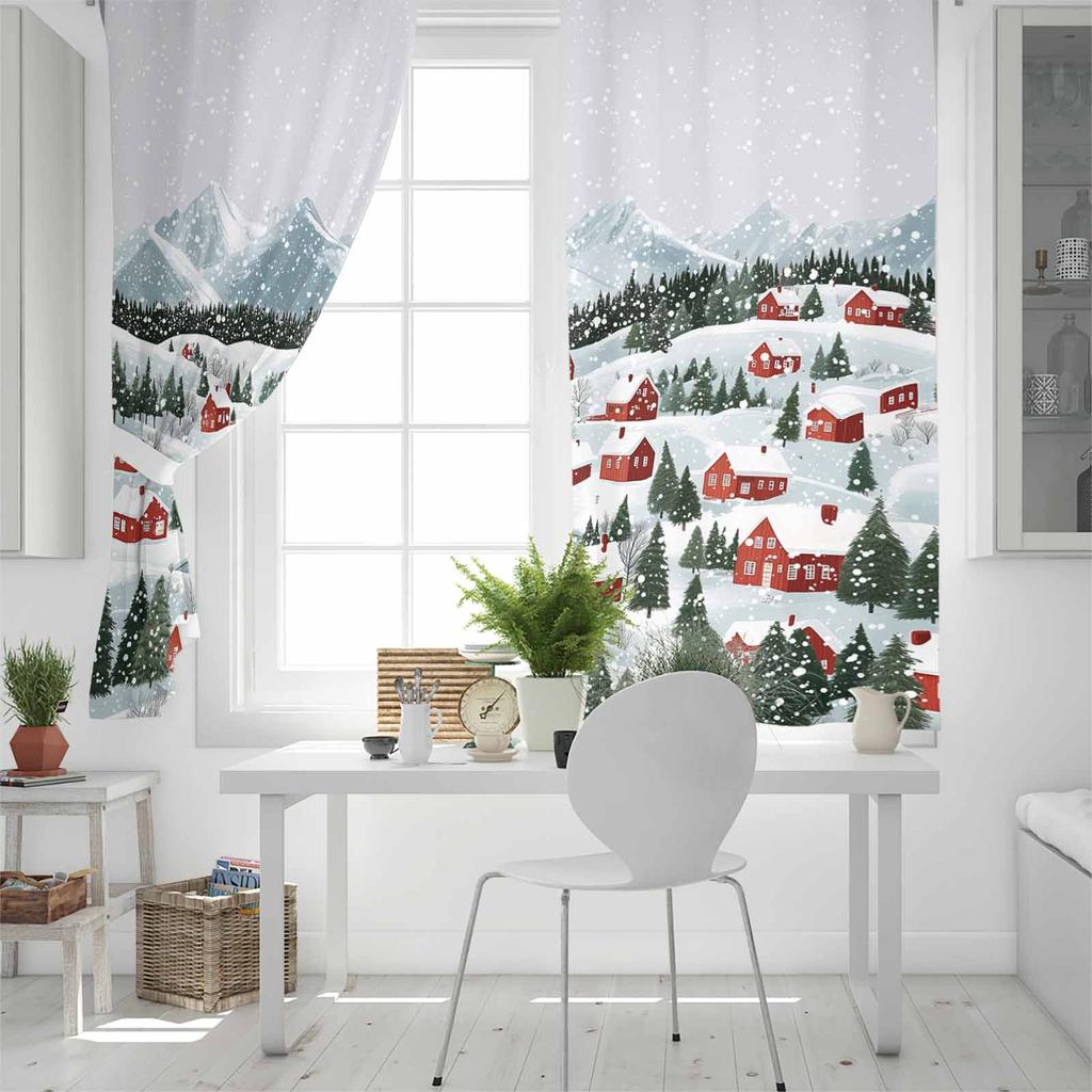 Christmas And Winter Snowflake Town Blackout Curtains For Living Room Bedroom Window Treatment Blinds Drapes Kitchen Curtains