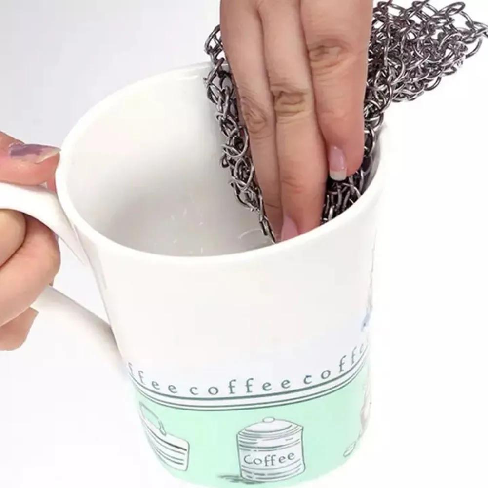 Kitchen Cleaning Ring Cloth Stainless Steel Chain Scrubber Pan Scraper Cookware Accessories Reusable Washing Net Cleaning Tool