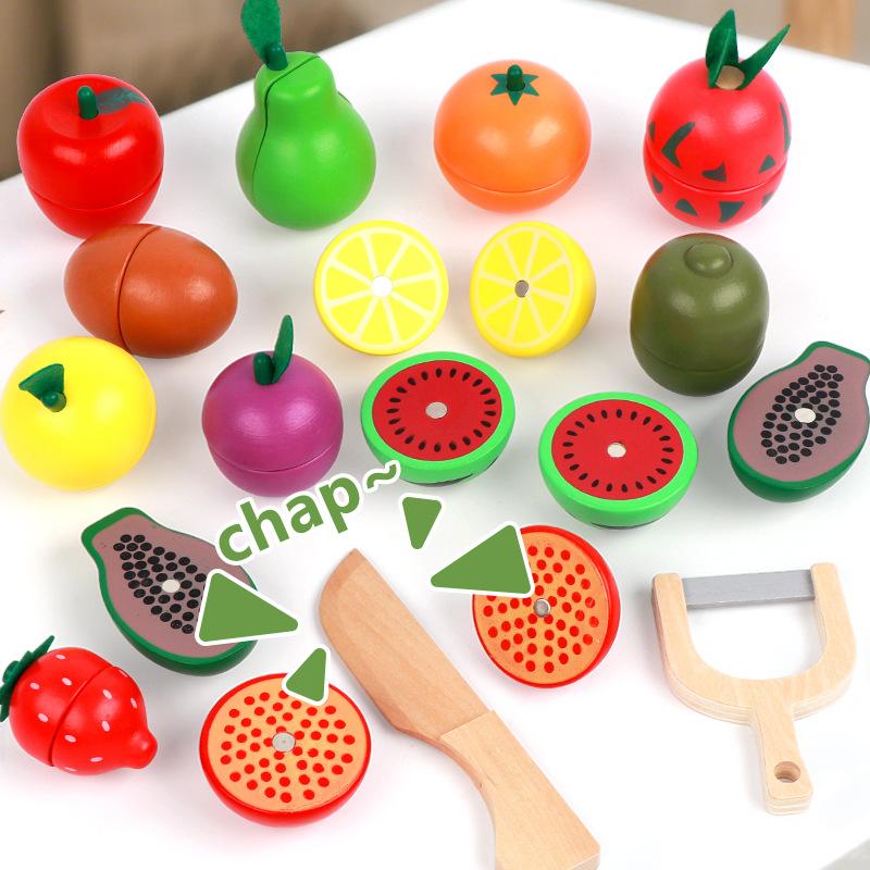 6/9/12pcs Fruit Cutting Toys Magnetic Wooden Cutting Fruits Vegetables Play House Simulation Kitchen Food Toys for Children