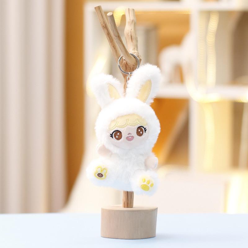 Three Baby Plush Rabbit Keychain Pendant With Embroidery Design Gift For