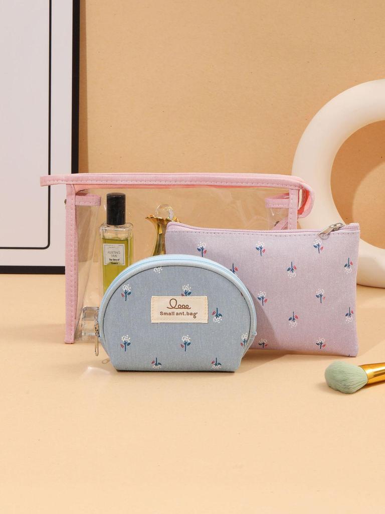 Transparent PVC Travel Cosmetic Bag Set - Waterproof, Portable, Three-Piece Toiletry Organizer for Ladies