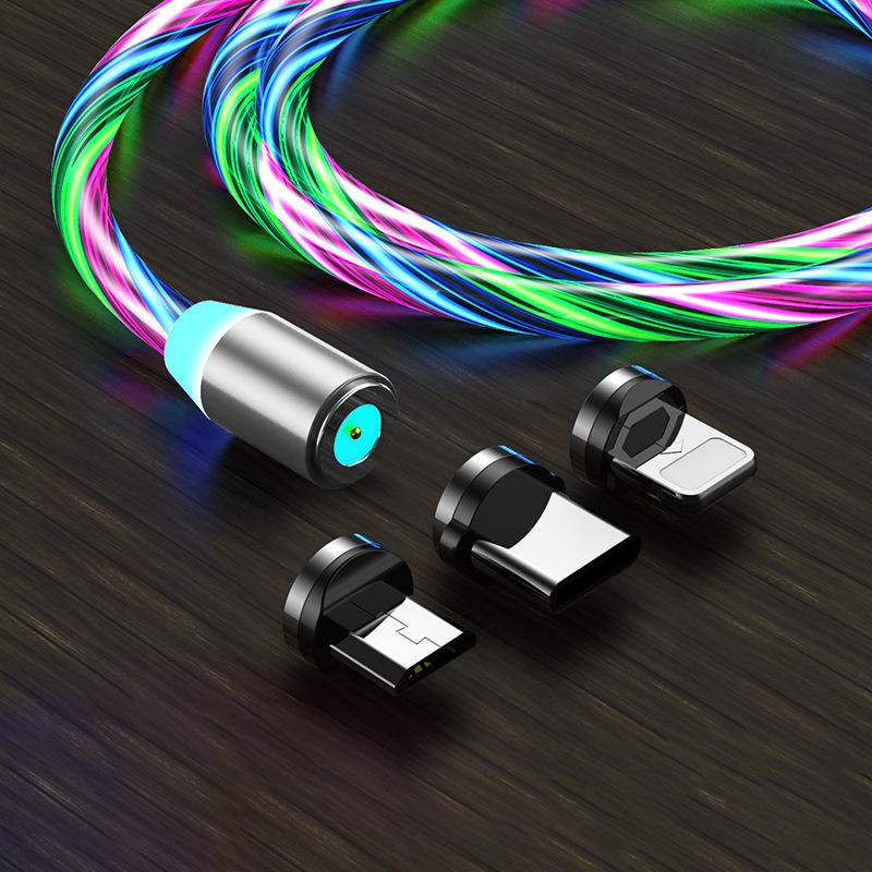 Glowing Cable Mobile Phone Charging Cables Led Light Micro Usb Type C Charger For Samsung Iphone Magnetic Phone Charge Wire Cord