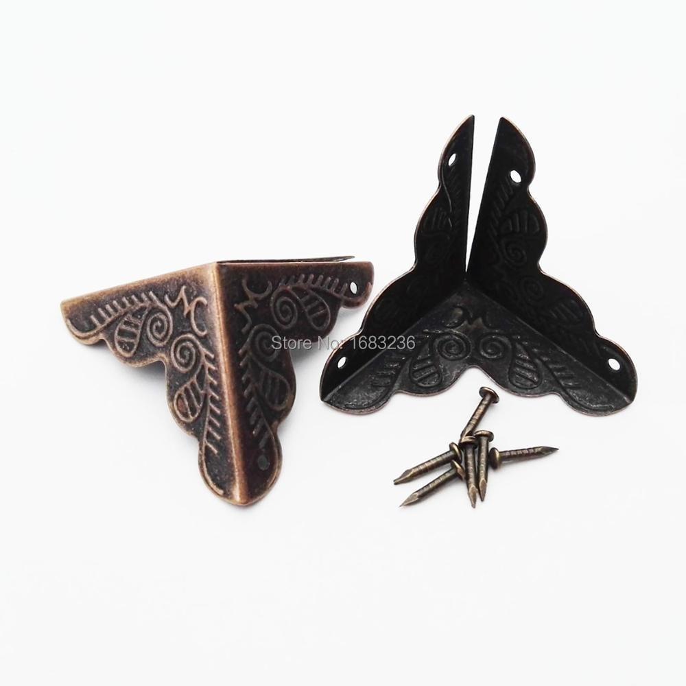 12 Pcs Decorative Antique Brass Golden Silvery Jewelry Wine Gift Box Wooden Case Chest Edge Cover Corner Protector Guard with Nails