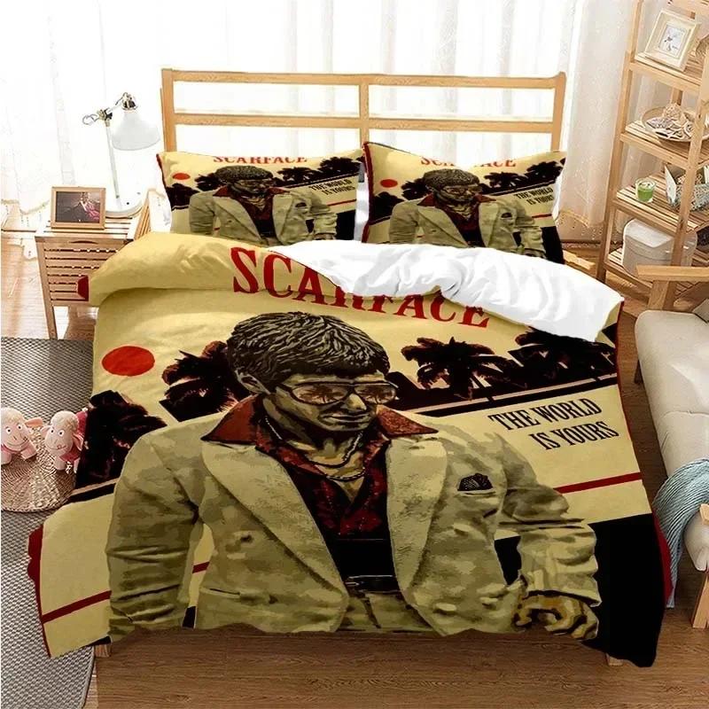 Tony Montana Scarfaces Printed Bed Set Duvet Cover Pillowcase Bedding Set Bed Linen Sheet Quilt Cover Full Queen King Size