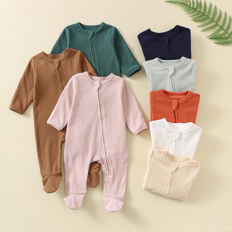 High Quality Organic Cotton Plain Newborn Romper Clothes Infant Ribbed One Piece Onesie Pajama Baby Unisex Cotton Bodysuit