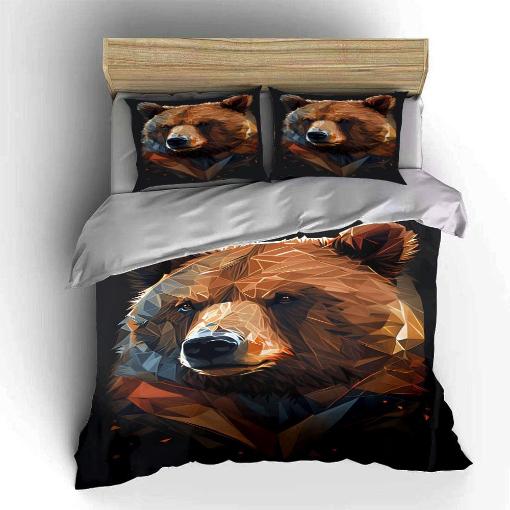 Geometric-style bear illustration. Bedding sets Duvet cover sets Duvet covers Pillowcases(1*Duvet Cover 2*Pillowcases without duvet insert)