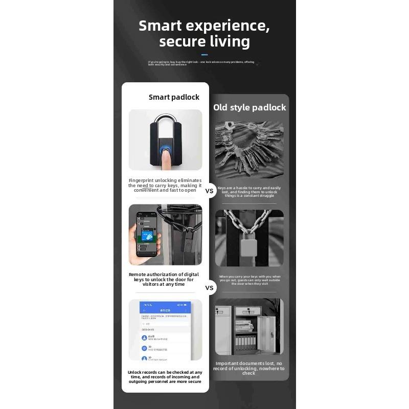 Waterproof Smart Fingerprint Padlock Mobile Phone Bluetooth All-through Lock Electronic Lock Luggage Cabinet Lock Drawer Fingerprint Lock Large