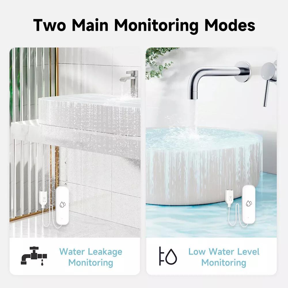 Tuya ZigBee Smart Water Leak Sensor with Alarm Overflow Detector via APP Control for Home Security Kitchen Bathroom Basement Flood Monitor