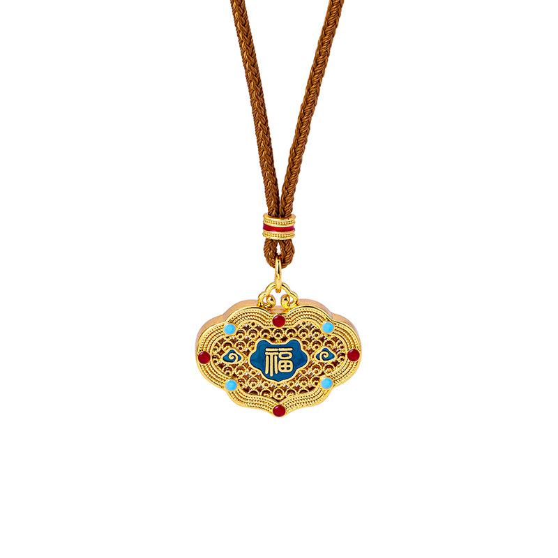 National Tide Dripping Oil Ruyi Lock Female Blessing Word Xiangyun Retro Jewelry Necklace Pendant