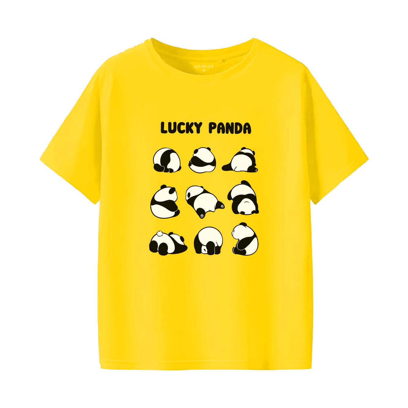 Cute panda cartoon printed fashionable and versatile short sleeved round neck Womens Tshirt S