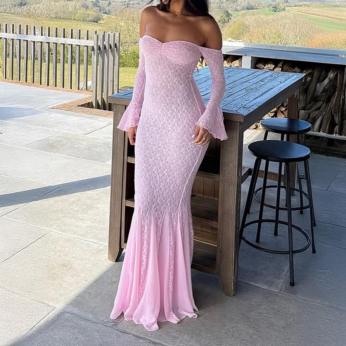

DiYun Y2K Strapless Hollow Long Sleeve Dress - Women s 2025 Autumn/Winter Collection XS рожевий