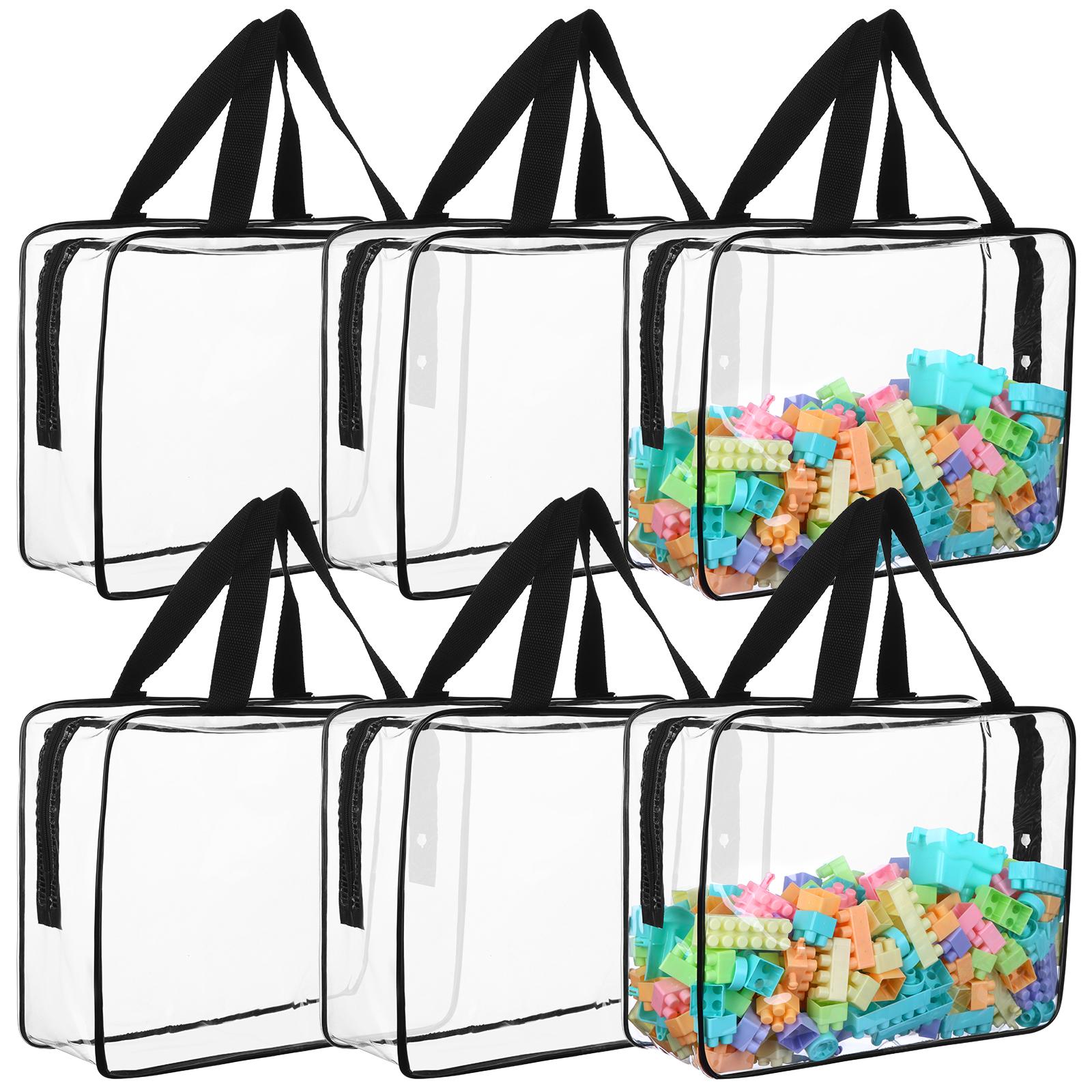 6 Pack Clear Toy Storage Bags With Handles Moving Totes 11.8X8.6 Inch Waterproof Reusable Pvc Zipper Pouch Organizer Bag For Bab 1 чёрный