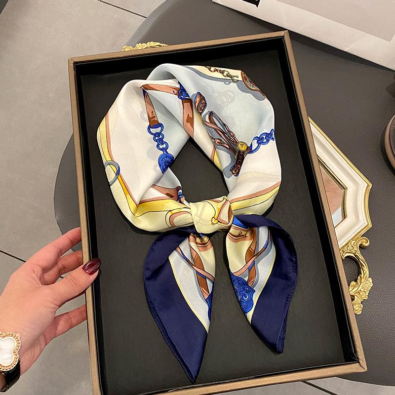 Luxury Design Silk Skinny Scarf Bag Handle Ribbon Ladies Little Cat Print Headband Small Hair Scarves Band Female Handkerchief