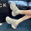 Casual Sport Shoes Women's Mesh Laced Versatile Leisure Sneakers Fashion Color Block Flat Top Boots round Toe Rubber Outsole