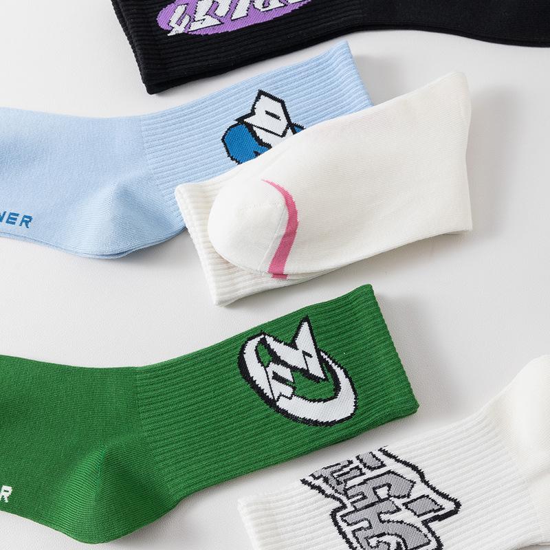 5 Pairs of Trendy Spring and Autumn Letter Mid Calf Socks for Women