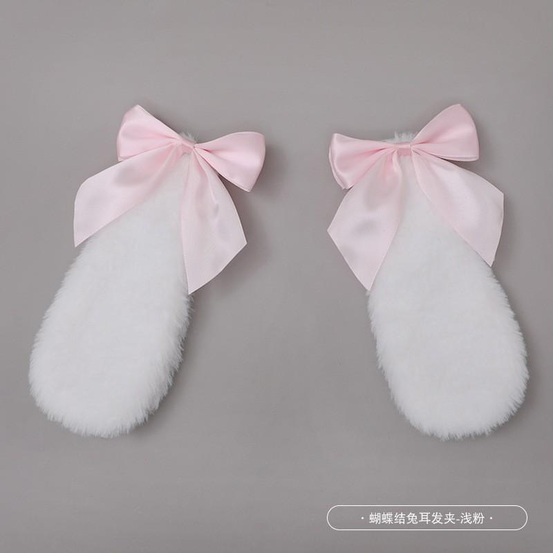 Handmade Rabbit Ear Hair Clip With Bow Lolita Style Sweet Cartoon Accessory Girls Teens