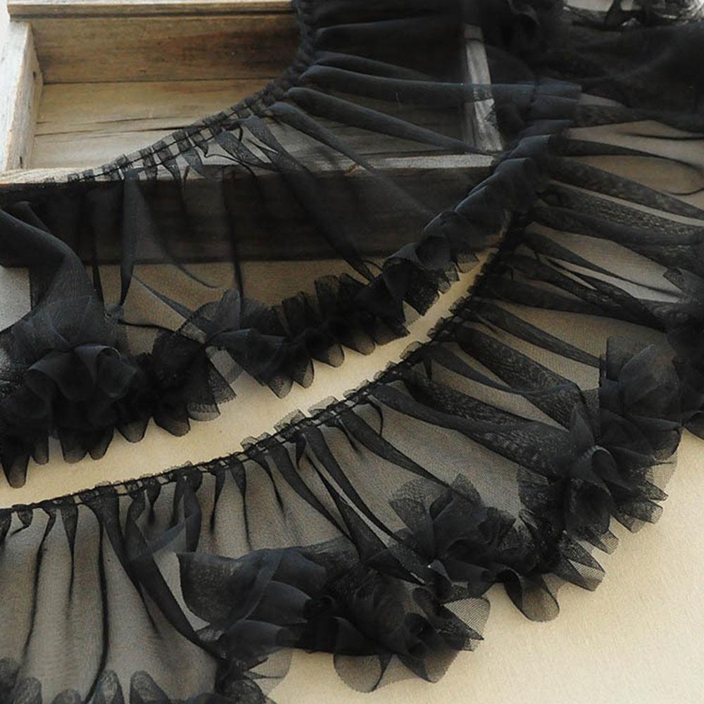 15X91cm Pink Mesh Lace Trims Pleated Fold Tulle DIY Sewing Crafting Women Supplies Baby Dress Garment Gauze Ruffle Ribbon