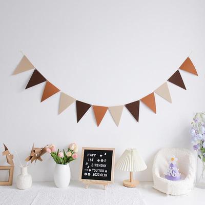 Retro Mori Brown Non-Woven Fabric Pennant - Kindergarten & Outdoor Birthday Decoration Colorful Flag String