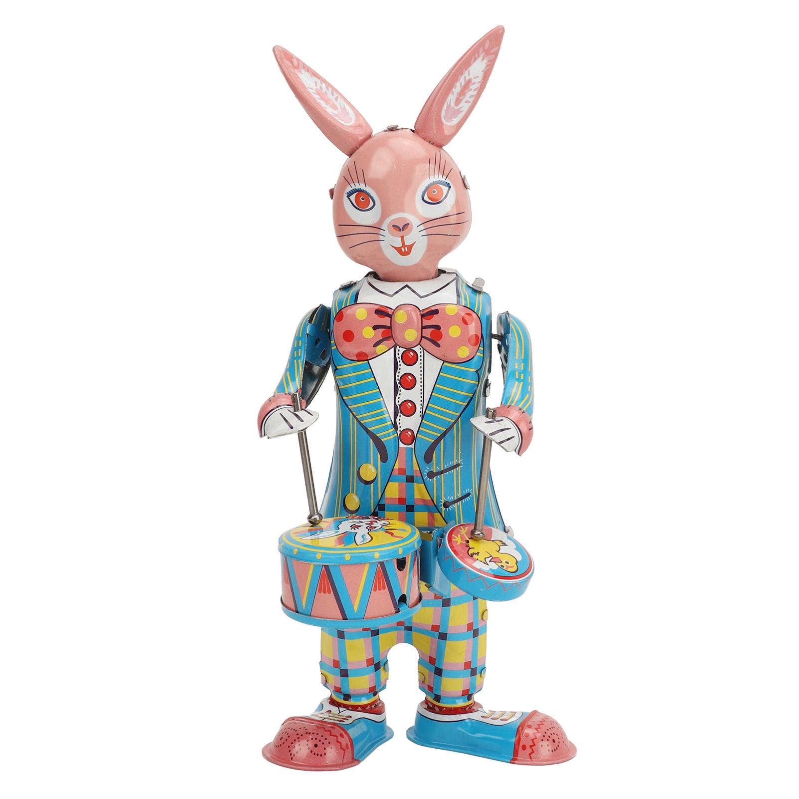 

Rabbit Clockwork Toy Retro Metal Swinging Drumming Rabbit Wind Up Toys for Gift Collection