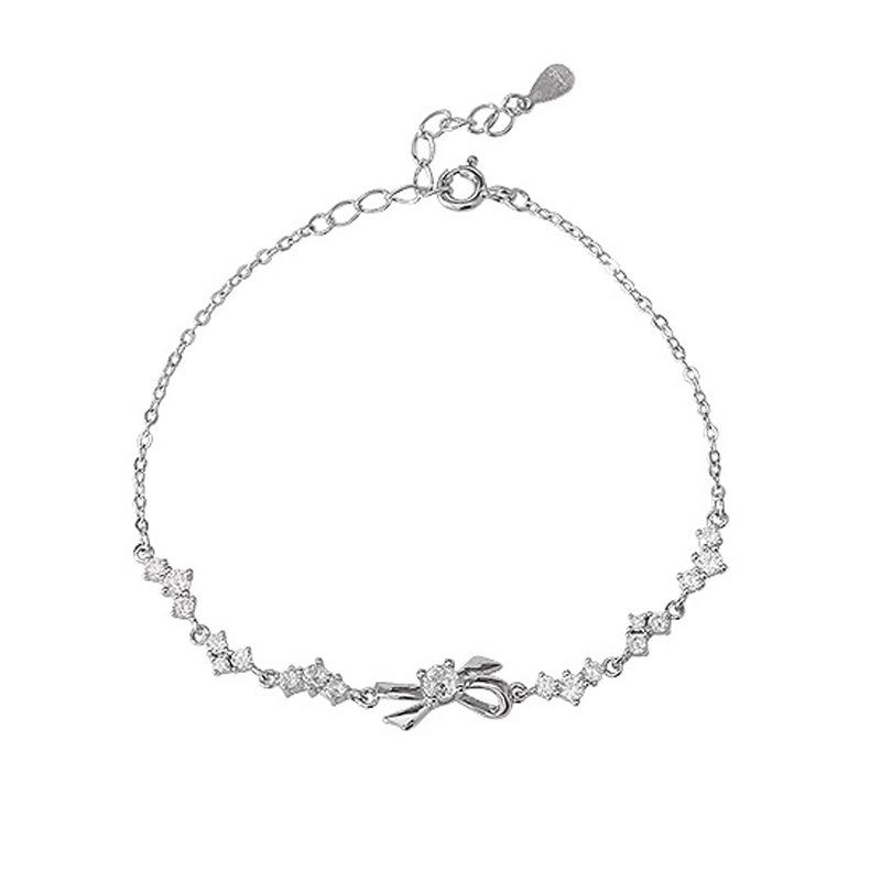 Sterling Silver Zircon Bow Bracelet - Women's Elegant, 2024 New Pure Silver Accessory