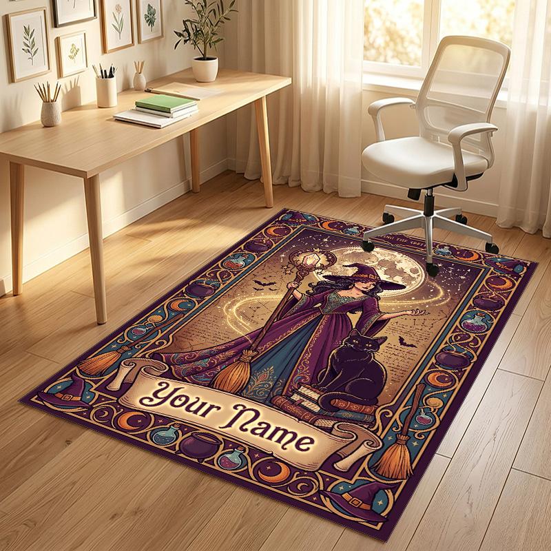 Witchcraft Theme Soft Crystal Velvet Rug Custom Name & Text Print Non Slip Floor Rug for Bedroom Living Room