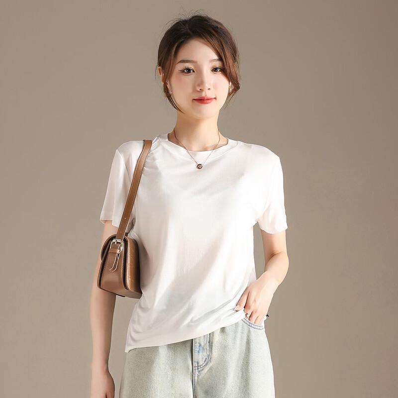 RAIN.CUN Women's High-Elastic Round Neck Short Sleeve T-shirt