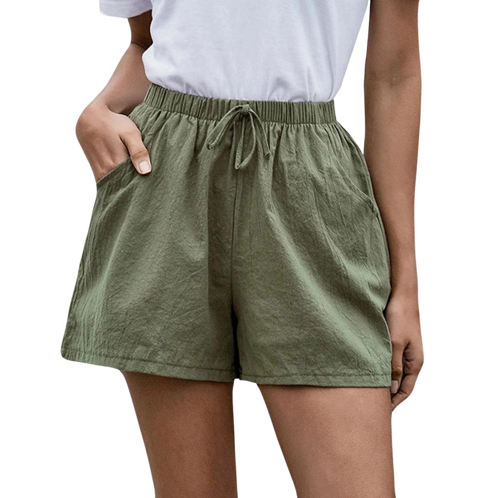 Women's Fashionable Color Drawstring Elastic Waist Pocket Casual Loose Shorts
