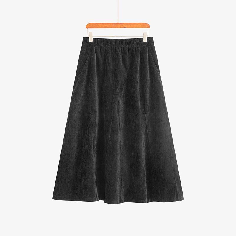

Women s Plus Size High-Waisted Midi Skirt - 2025 Winter A-Line Style XL (120-140 jin) чёрный