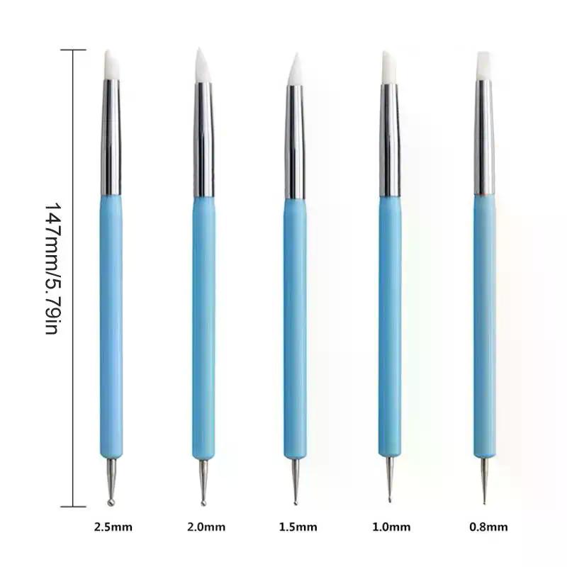 1/10/15 Pcs/Set Dual Ended Rhinestone Nail Art Silicone Pen Sculpture Pen/3D Flower Carving/Dotting Nail Tool Manicure Brush