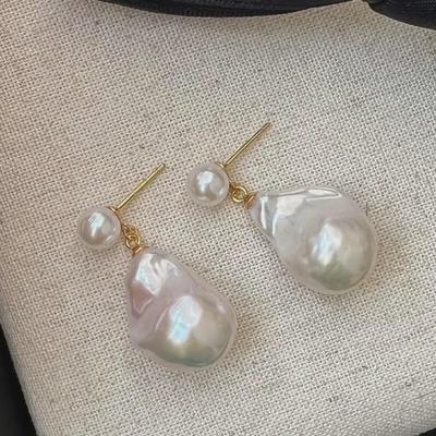 Vintage Pearl Sterling Silver Earrings with Irregular Design