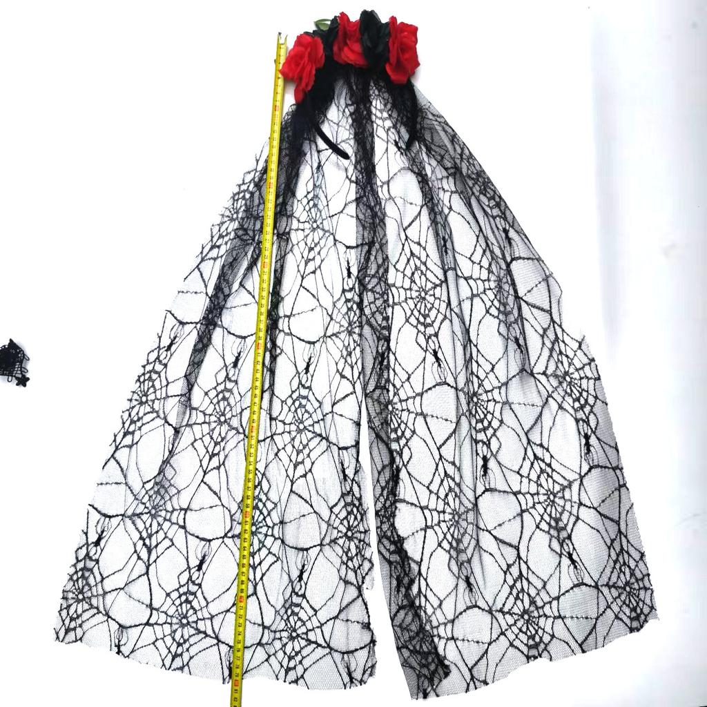Halloween Party Essential Set: Tulle Headband, Skull Festival Hair Hoop, Gloves & Necklace for Day of the Dead Masquerade