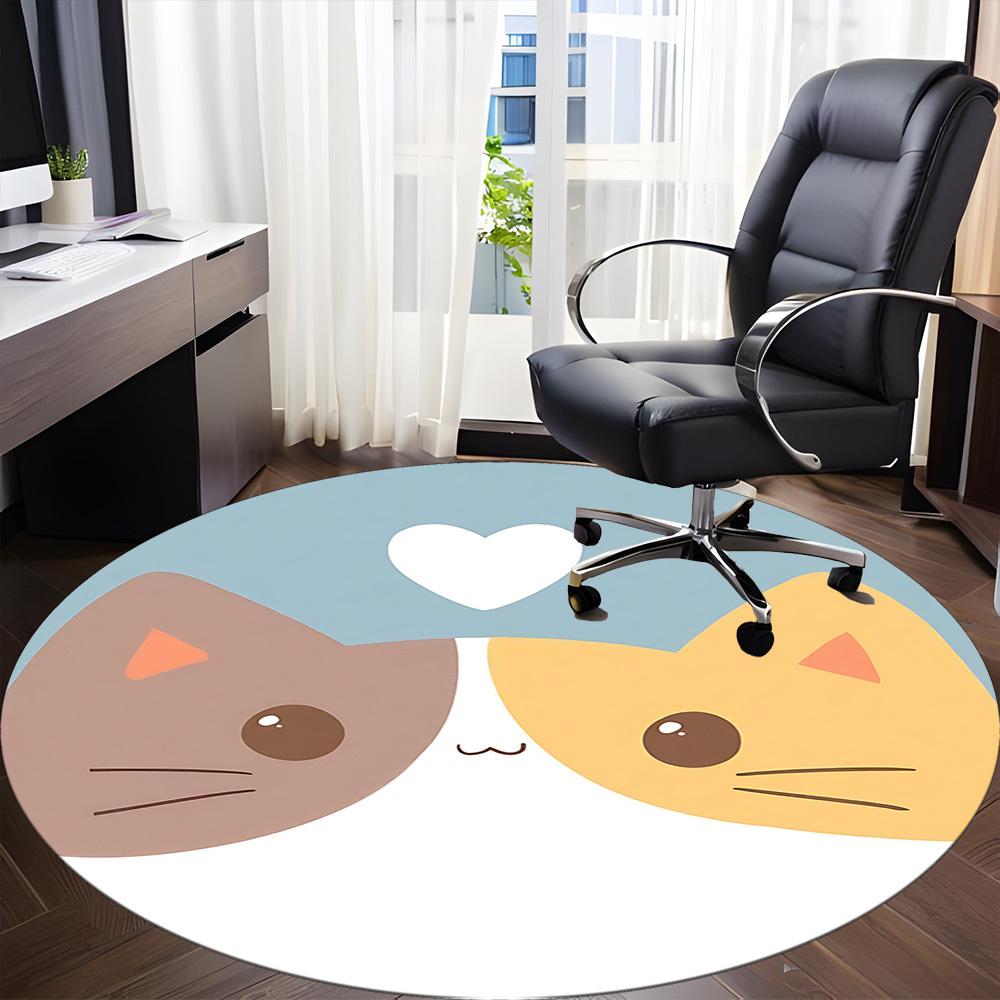 1PC Cat Love Office Round Area Rug, Mat Suitable For Office, Under Office Chairs Bedroom Living Room Home Decor, Room Deco
