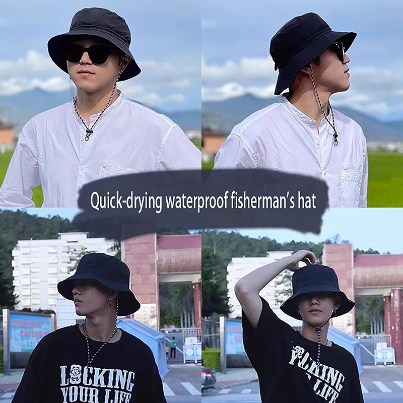 1Pc Summer Adjustable Fisherman Hat Quick Dry Waterproof Drawcord Bucket Hat Unisex Basin Foldable Storage Bucket Caps