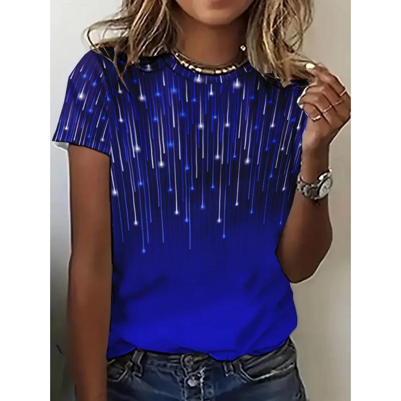 Vintage 3D Gradient Print Women T Shirt Summer Short Sleeve O-Neck Casual Ladies T Shirt Streetwear Clothing Pullover Tshirt