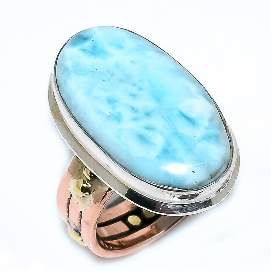 

Кольцо в подарок из двухцветного серебра 925 пробы с натуральным ларимаром S.8 b0v16