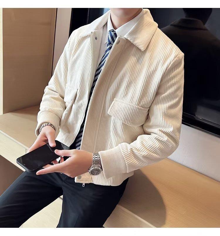Autumn Korean Trendy Men's Corduroy Jacket - Solid Color, Warm, Cool Zipper Design