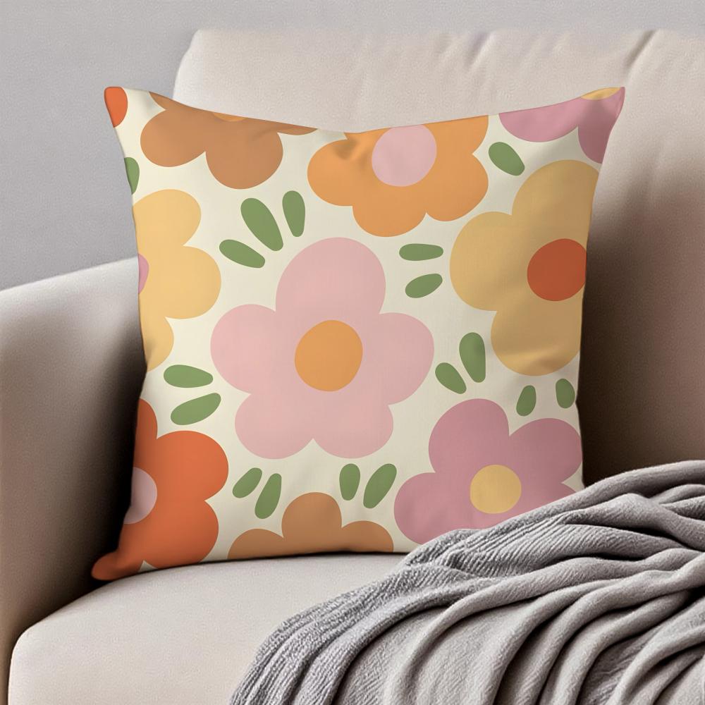 Fresh Small Daisy Floral Cushion Cover Pillowcase Antidustmite Invisible Zipper Short Plush Sofa Cushion