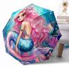 Mermaid Fantasy Underwater Scene Automatic Umbrella Retractable Design with 8-Rib Durability Compact Design for Women/Men Stylish Accessory