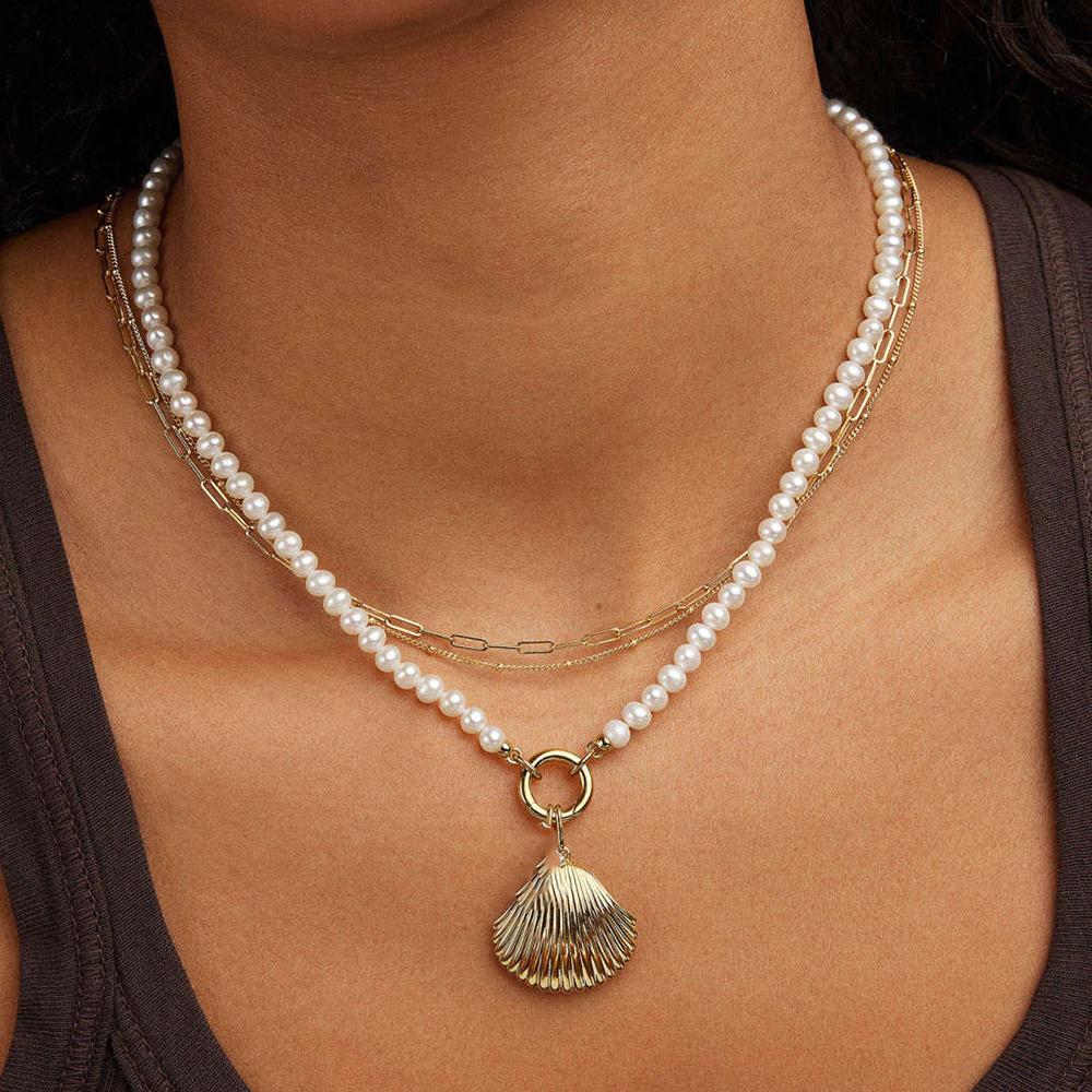 Trend Elegant Jewelry Wedding Baroque Pendant Necklace For Women Imitation Pearl Geometry Chain Choker Necklace N0450