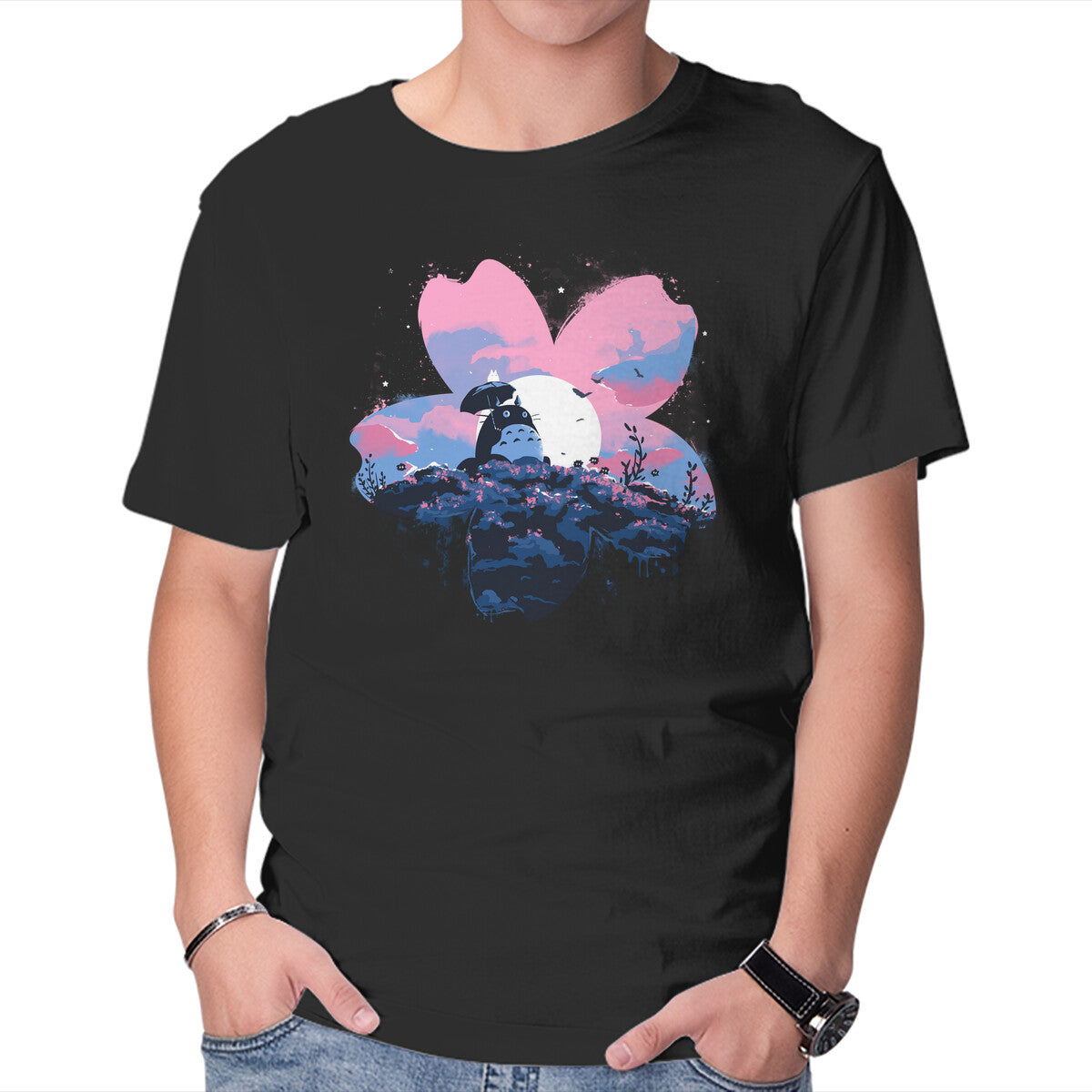 Unisex Crew Neck T-Shirt Sakura Spirit Graphic Short Sleeve Casual Tee M
